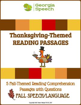 Preview of Thanksgiving Speech and Language Activities- Reading Passages