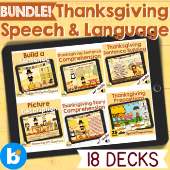 Preview of Thanksgiving Speech and Language Boom Cards Bundle