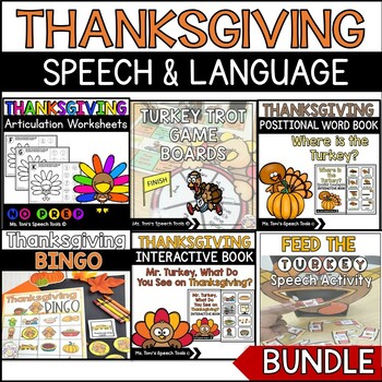 Preview of Thanksgiving Speech and Language Bundle