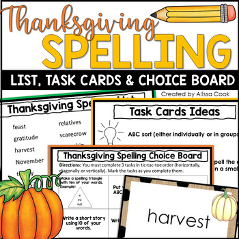 Preview of Thanksgiving Spelling Choice Board | Printable Thanksgiving Activities