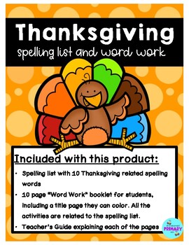Preview of Thanksgiving Spelling List and Word Work package