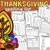 Thanksgiving Spelling List and Worksheets