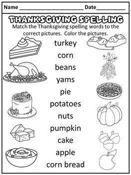 Thanksgiving Spelling Packet - Word List, Worksheets, Flash Cards