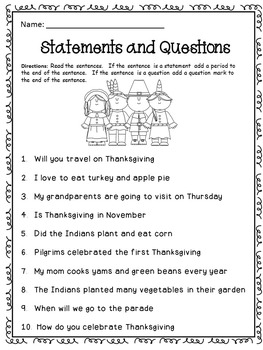 Preview of Thanksgiving: Statements and Question