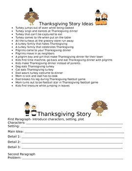 Preview of Thanksgiving Story Ideas and Graphic Organizer