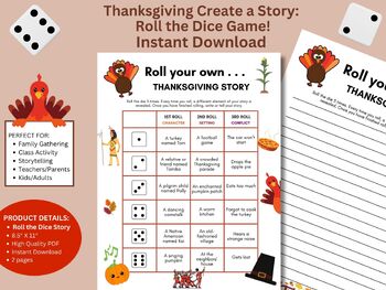 Preview of Thanksgiving Story: Roll the Dice Game, Creative Storytelling, Class Writing