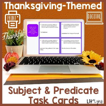 Preview of Thanksgiving Subject & Predicate Task Cards - Digital & Print