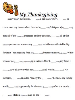 Thanksgiving Subject-Verb Agreement Mad Lib by The Speech Language ...