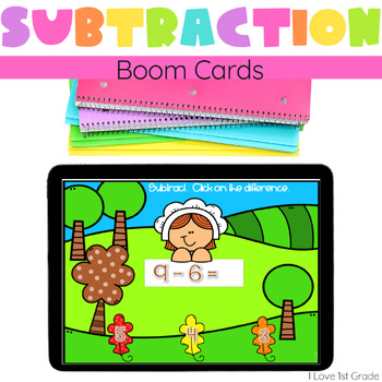 Preview of Thanksgiving Themed Subtraction Boom Cards 1st Grade Math