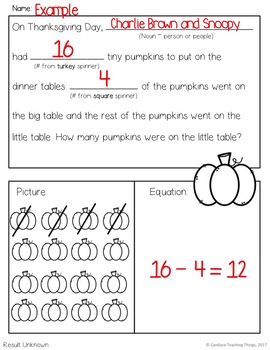 Thanksgiving Subtraction Story Problem Mad-Libs by Candace Teaching Things