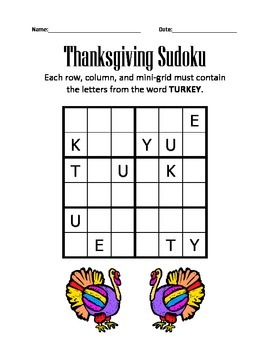 Preview of Thanksgiving Sudoku
