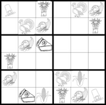 Preview of Thanksgiving Sudoku Game Worksheets (easy & hard)