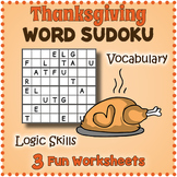 THANKSGIVING VOCABULARY SUDOKU Puzzle Worksheets
