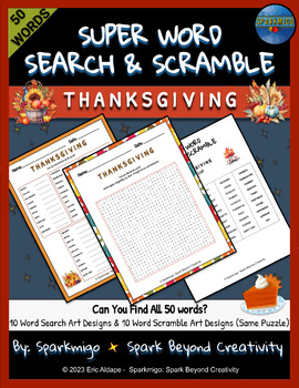 Preview of Thanksgiving Super Word Search and Scramble Puzzle Challenge No Prep Activities