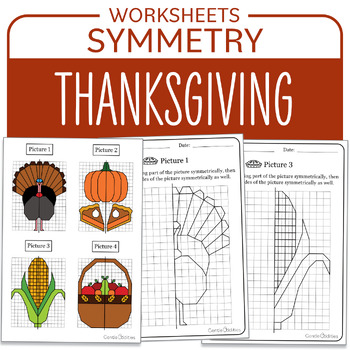 Preview of Thanksgiving Symmetry Turkey Pumpkin pie Corn Fall Math Centers