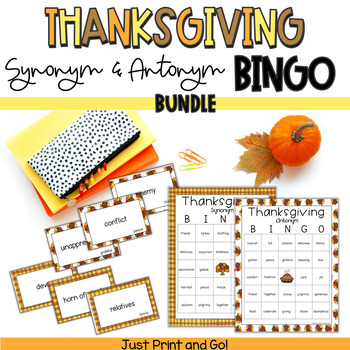 Preview of Thanksgiving Synonym and Antonym Bingo BUNDLE