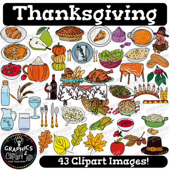 Thanksgiving Table & Objects Clipart Set [Graphics & Cliparts for teachers]