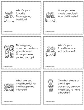 Thanksgiving Table Topics and Conversation Starters by Activity Tailor