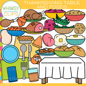 Build A Thanksgiving Dinner Table with Thanksgiving Foods Clip Art