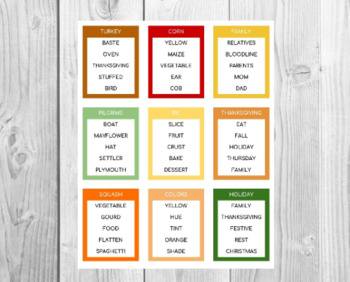 Preview of Thanksgiving Taboo 63 Cards Printable | Family Games | Printable Games | Instant