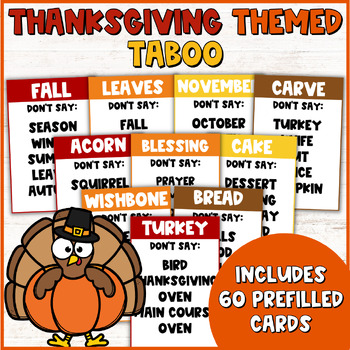Preview of Thanksgiving Taboo Game, Thanksgiving Games