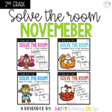 Thanksgiving Task Card Bundle Second Grade Solve the Room 