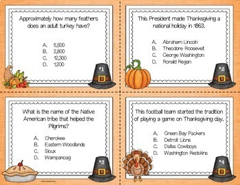 Thanksgiving Trivia Task Cards or Scoot by Staying Cool in the Library