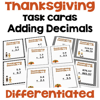 Preview of Thanksgiving Math Task Cards for Adding Decimals - Differentiated