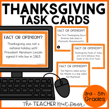 Preview of Thanksgiving Task Cards Fact or Opinion Print and Digital