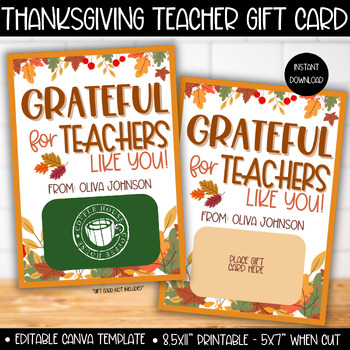 Preview of Thanksgiving Teacher Starbucks Coffee Gift Card, November Appreciation Tag