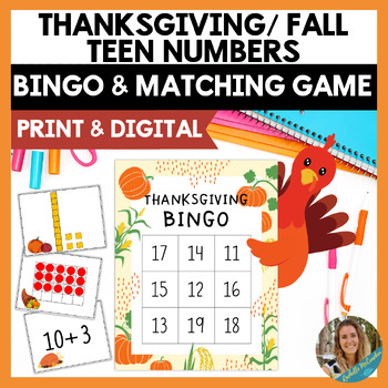 Preview of Thanksgiving Teen Number Math Bingo and Fall Matching Game