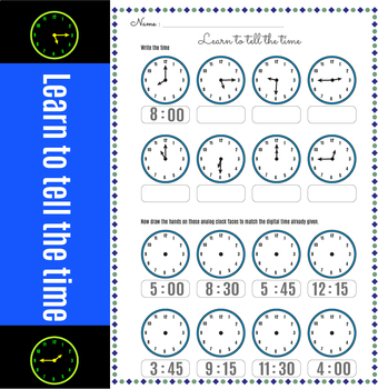 Preview of Telling Time to the Hour and Half Hour and Fifteen Minutes | Worksheet