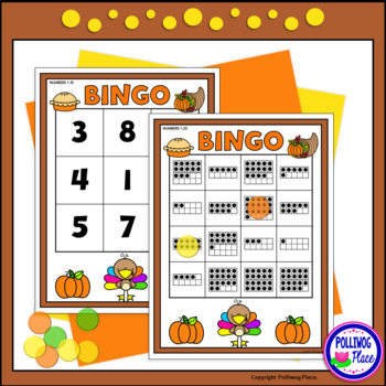 thanksgiving ten frame bingo numbers 1 20 and 1 10 by polliwog place