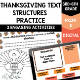 Thanksgiving Text Structure Practice - Task Cards - Digita