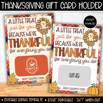 Preview of Thanksgiving Thank You Gift Card Holder, PTA PTO PTSA Teacher Staff Appreciation