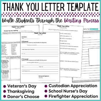 Preview of Thank You Letter Template / Note / Cards - No Prep Thank You Writing Activity