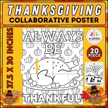 Preview of Thanksgiving Thankful Collaborative Coloring Poster | Autumn Bulletin Board Art