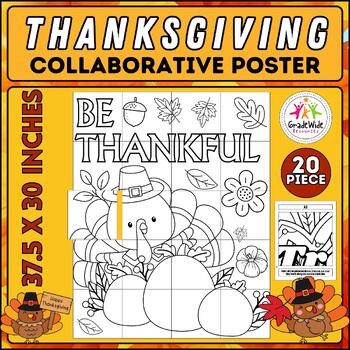 Preview of Thanksgiving Thankful Collaborative Coloring Poster Bulletin Board - Fall Craft