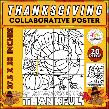 Preview of Thanksgiving Thankful Collaborative Coloring Poster Bulletin Board - Fall Craft