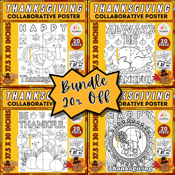 Preview of Thanksgiving Thankful Collaborative Coloring Poster Bundle | Fall Bulletin Board