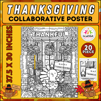 Preview of Thanksgiving Thankful Collaborative Coloring Poster | Fall Bulletin Board Art