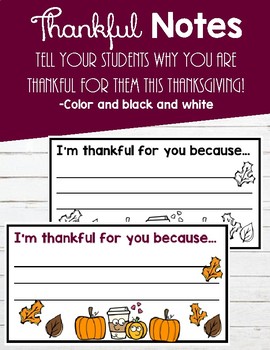 Preview of Thanksgiving Thankful Note