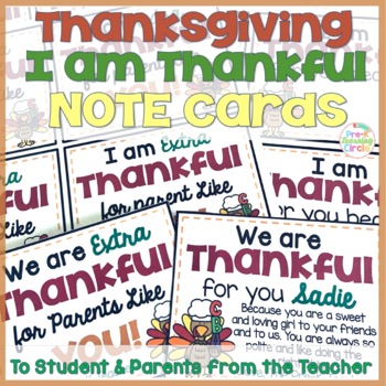 Preview of Thanksgiving Thankful Note Cards to Parents & Students from the teacher Editable