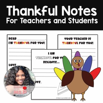 Preview of Thanksgiving Thankful Teacher Notes Cards to students I am Grateful For You