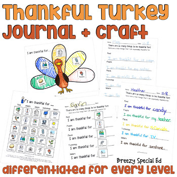 Preview of Thanksgiving Thankful Turkey Craft and Journal (differentiated)