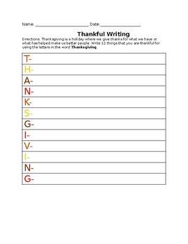Preview of Thanksgiving Thankful Writing