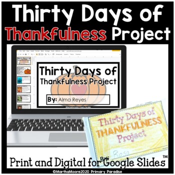 Preview of Thankfulness Journal for Thanksgiving Digital and Print: 30 Days Thankful