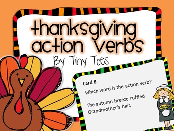Preview of SCOOT Thanksgiving Theme Action Verb Game task cards meets common core