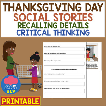 Preview of Thanksgiving Theme: Social Stories - Recalling Details and Critical Thinking