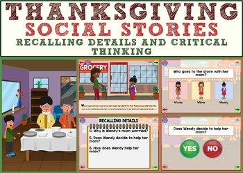 Preview of Thanksgiving Theme : Social Stories Recalling Details Boom Cards